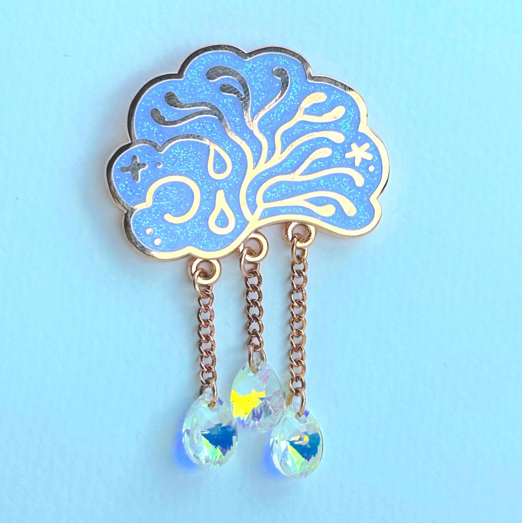 Brainstorm Enamel Pin with Hanging Jewels