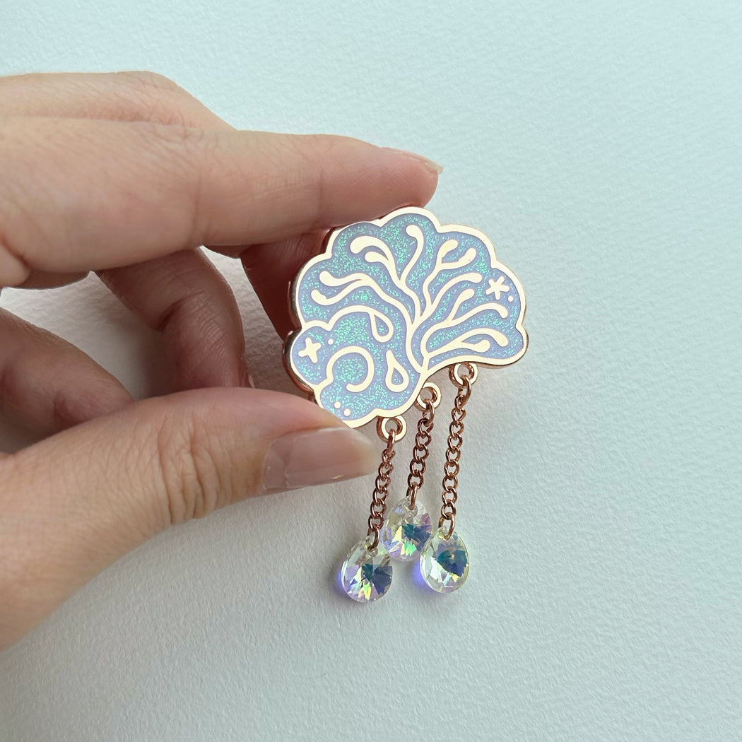 Brainstorm Enamel Pin with Hanging Jewels