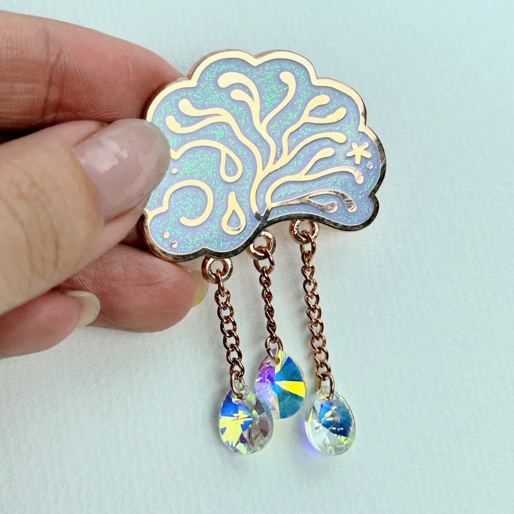 Brainstorm Enamel Pin with Hanging Jewels