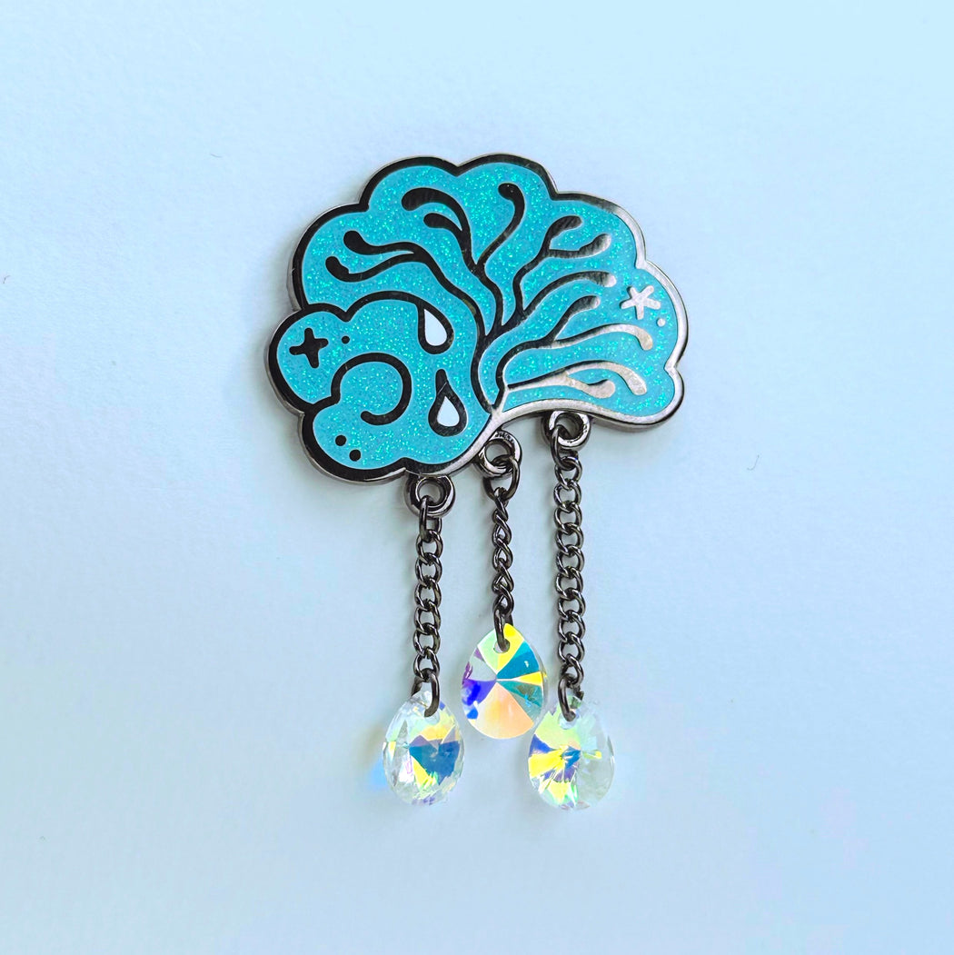 Brainstorm Enamel Pin with Hanging Jewels