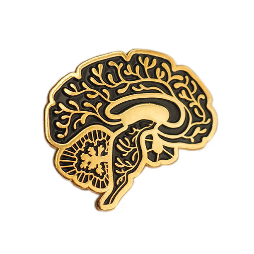 Vascular Sagittal Brain Enamel Pin - Black and Gold