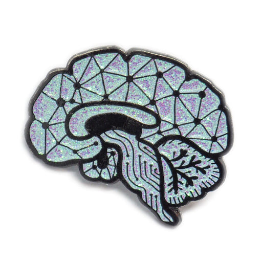 Circuit Sagittal Brain Enamel Pin - Blue Glitter