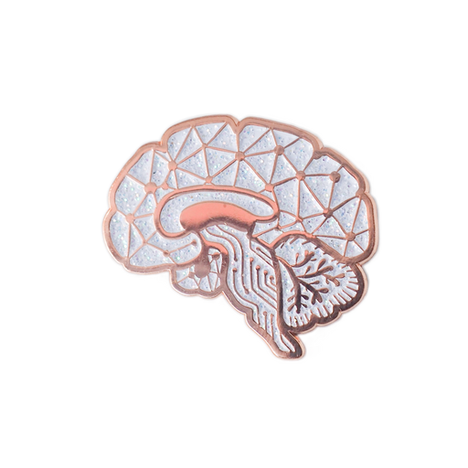 Circuit Sagittal Brain Enamel Pin - White Glitter